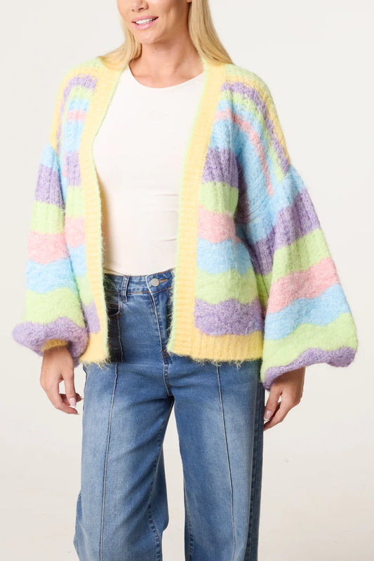 Wavy Knitted Block Cardigan