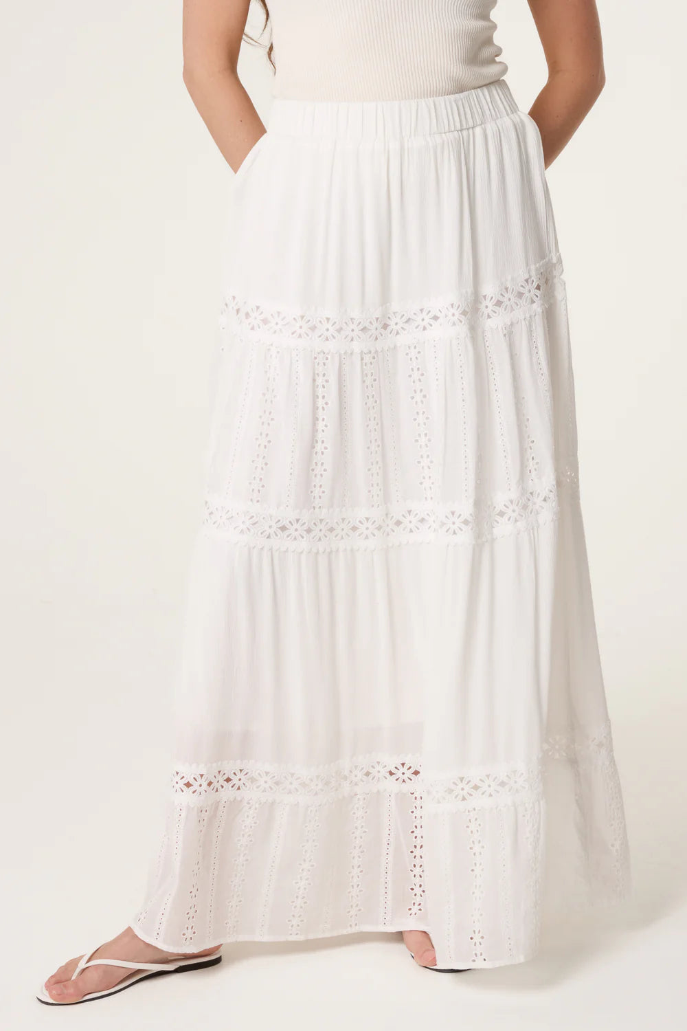 White Broderie Anglaise Tiered Skirt