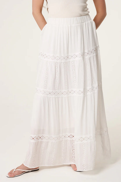White Broderie Anglaise Tiered Skirt