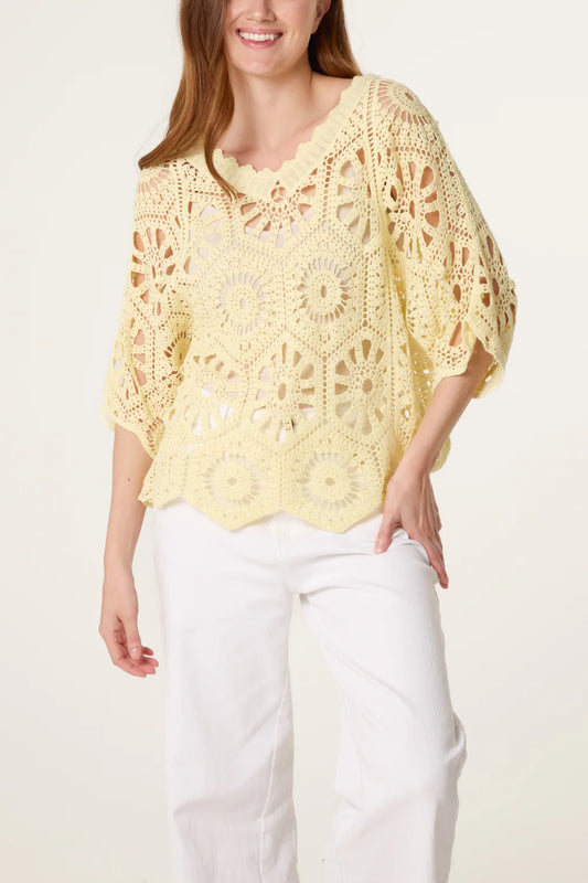 Lemon Scallop Hem Mandala Crochet Top