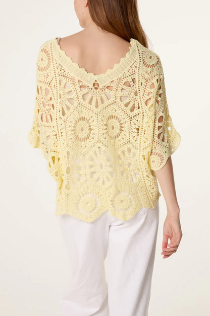 Lemon Scallop Hem Mandala Crochet Top