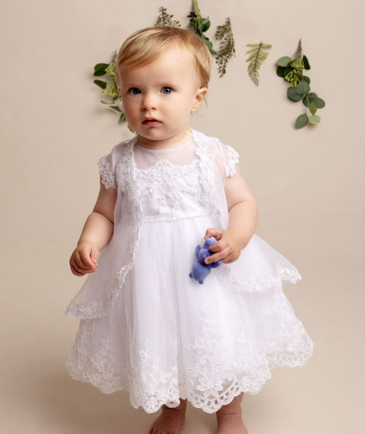 Girls White Melody Christening Dress