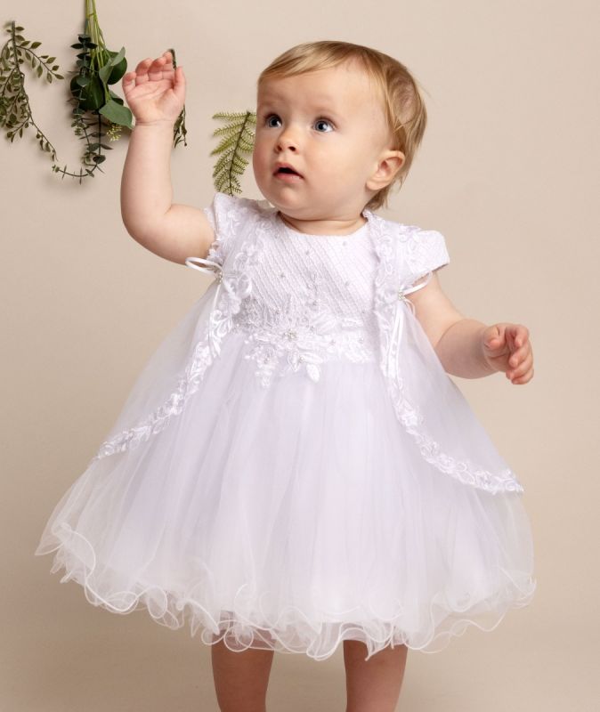 Girls White Faith Christening Dress