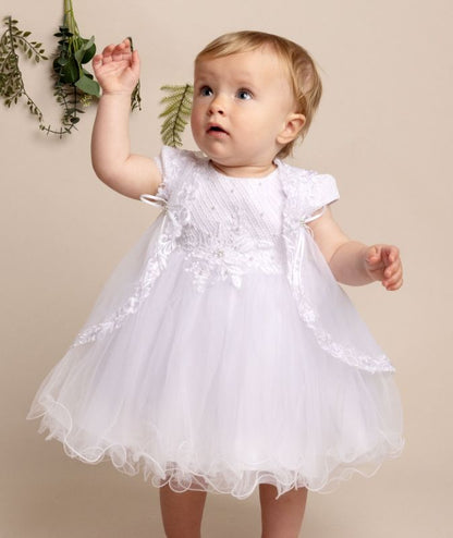 Girls White Faith Christening Dress