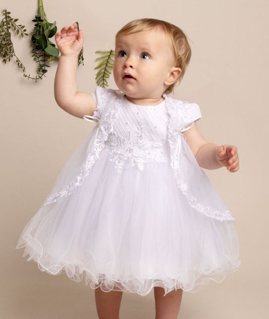 Girls White Faith Christening Dress
