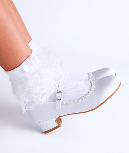 Girls White Bella Communion Shoe