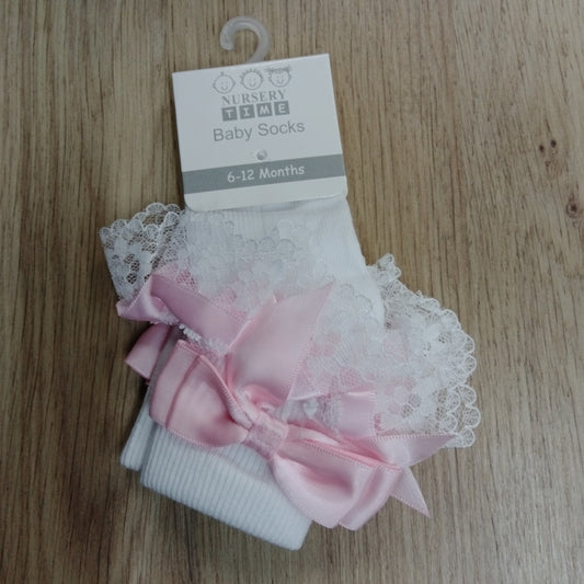 White Lace Sock with Pink Bow