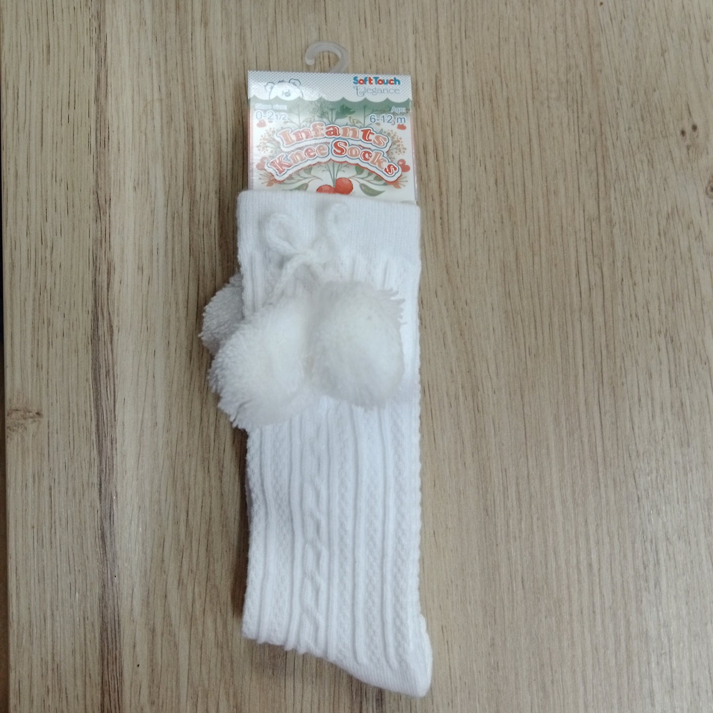 Infant Knee Sock with Pom-Pom White