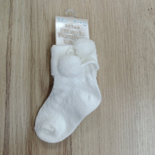 Infant Ankle Sock with Pom-Pom Cream