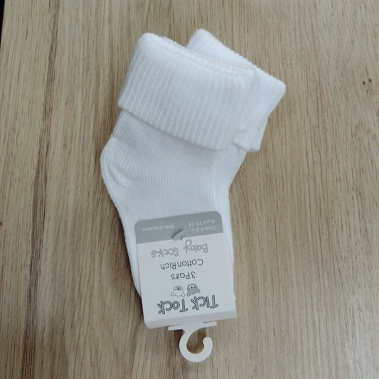 Plain White Turnover Sock 3pk