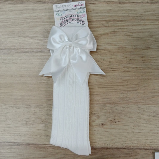 Large Bow Cream Knee Sock