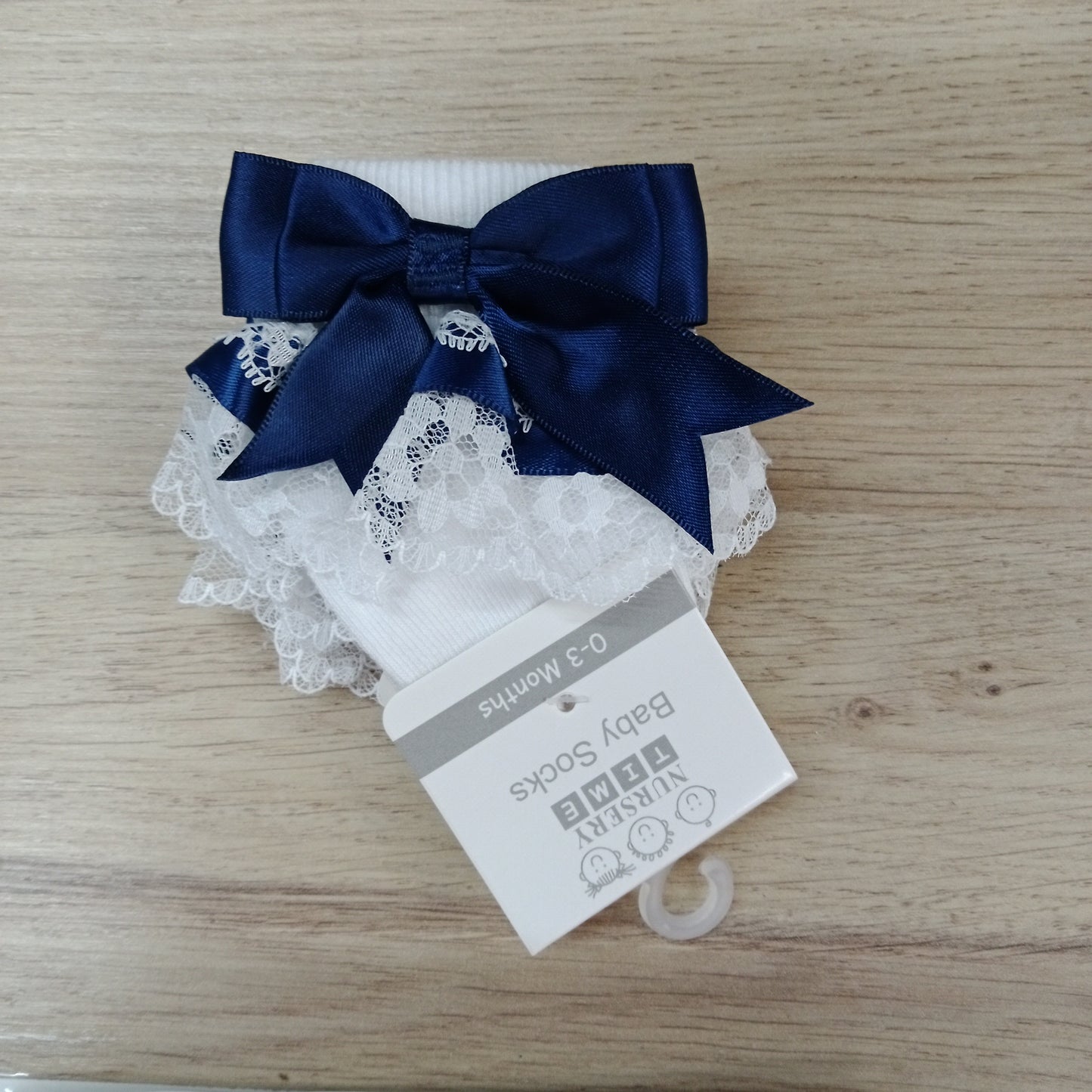 Lace Sock with Navy Bow