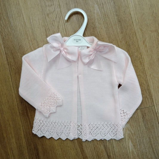 Pink Cardigan with Double Satin Bow