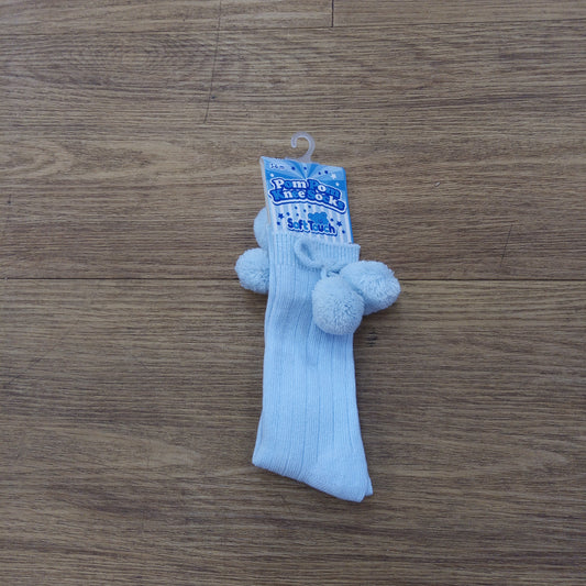 Blue pom pom knee sock