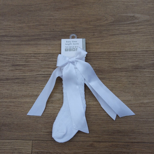 Nursery time white knee bow sock