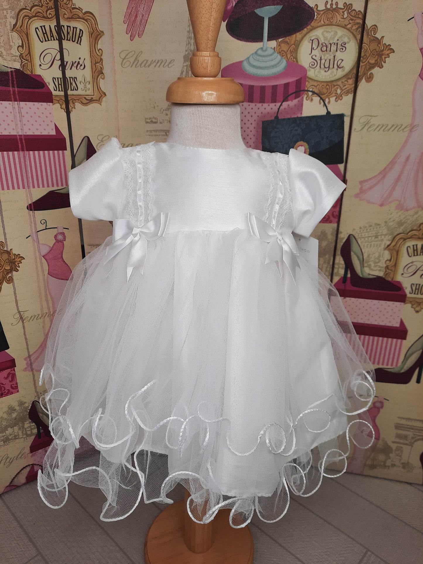 Satin double bow detail christening dress