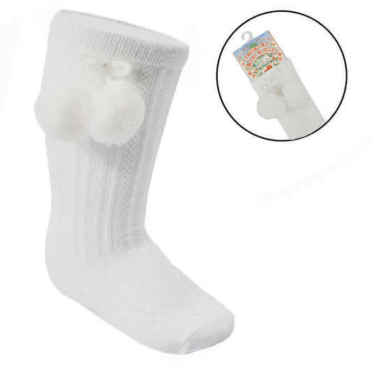 Pom pom Knee Socks white