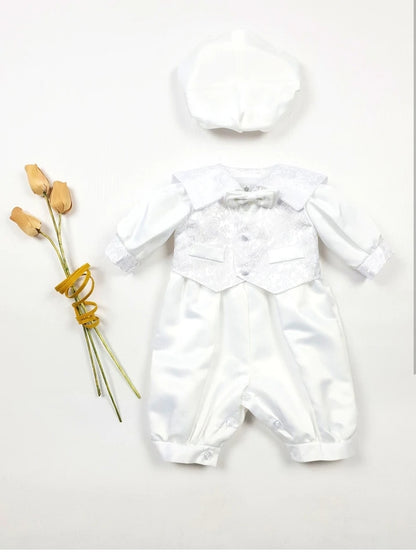 Baby boy christening romper with hat Romper-2